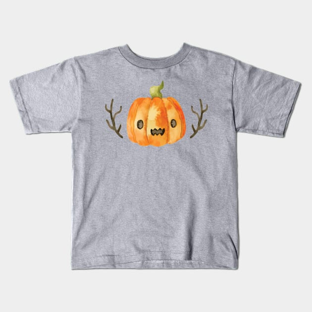 Watercolor Spooky Cute Pumpkin Kids T-Shirt by LMHDesigns